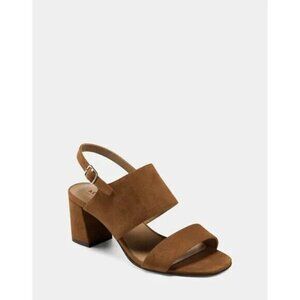 AEROSOLES "Emmex" tan faux suede block heel ankle strap Women NEW sandal